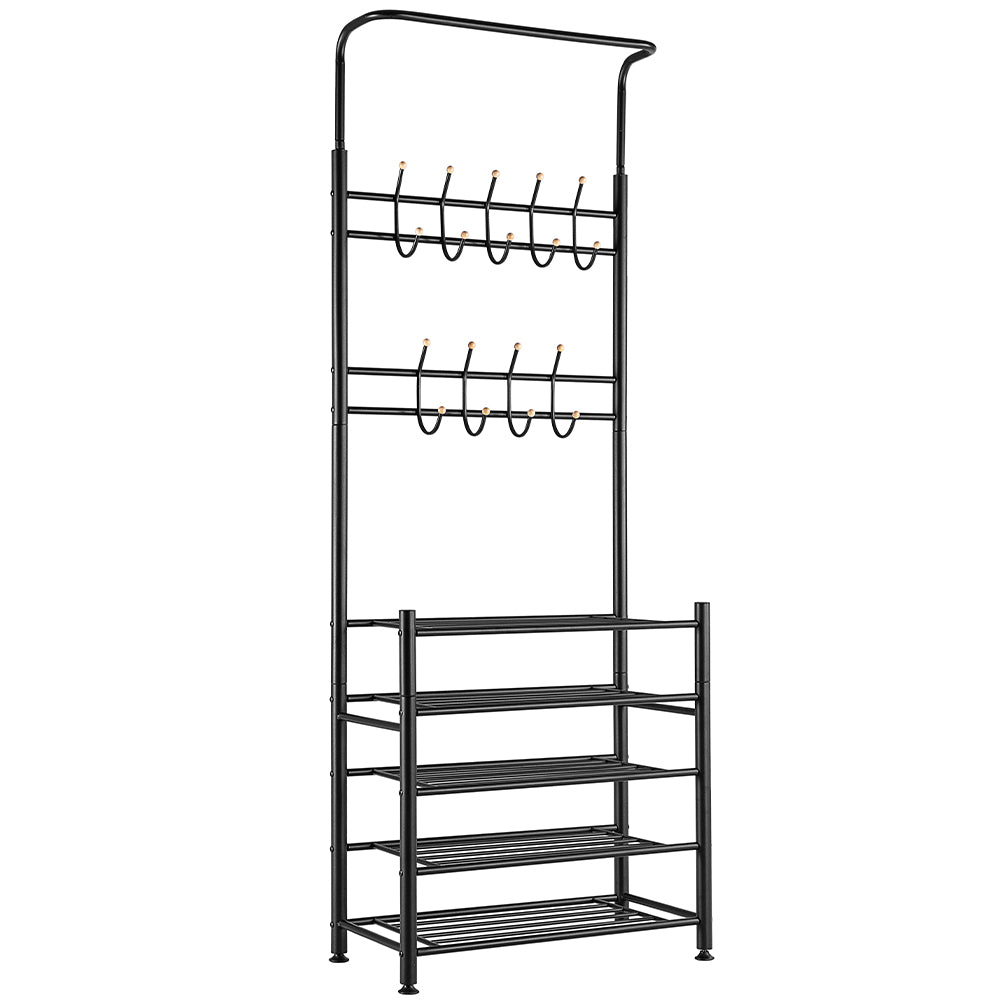 Stand Appendiabiti da Ingresso Struttura Metallo 9 Ganci con scarpiera 5 Ripiani