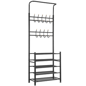 Stand Appendiabiti da Ingresso Struttura Metallo 9 Ganci con scarpiera 5 Ripiani