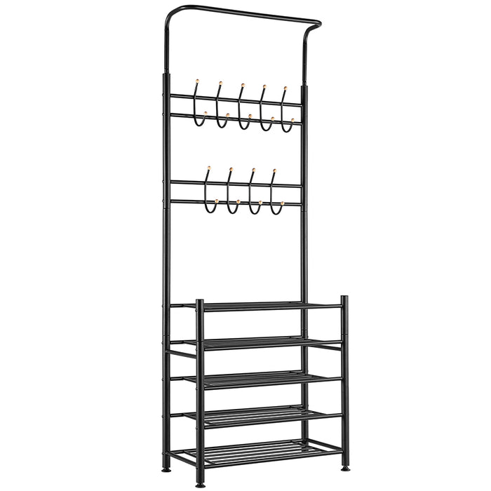 Stand Appendiabiti da Ingresso Struttura Metallo 9 Ganci con scarpiera 5 Ripiani
