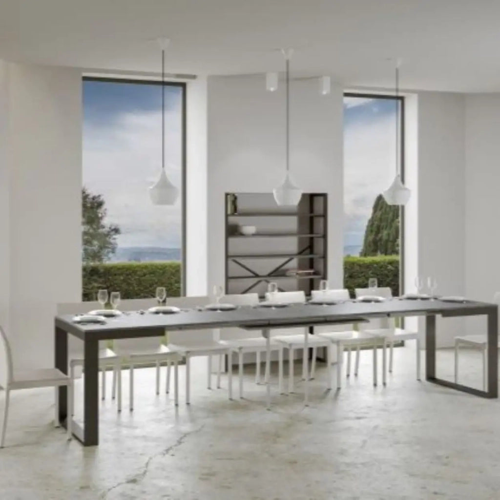 Tavolo allungabile 120/380x90 cm Tecno Evolution colore cemento telaio e gambe antracite