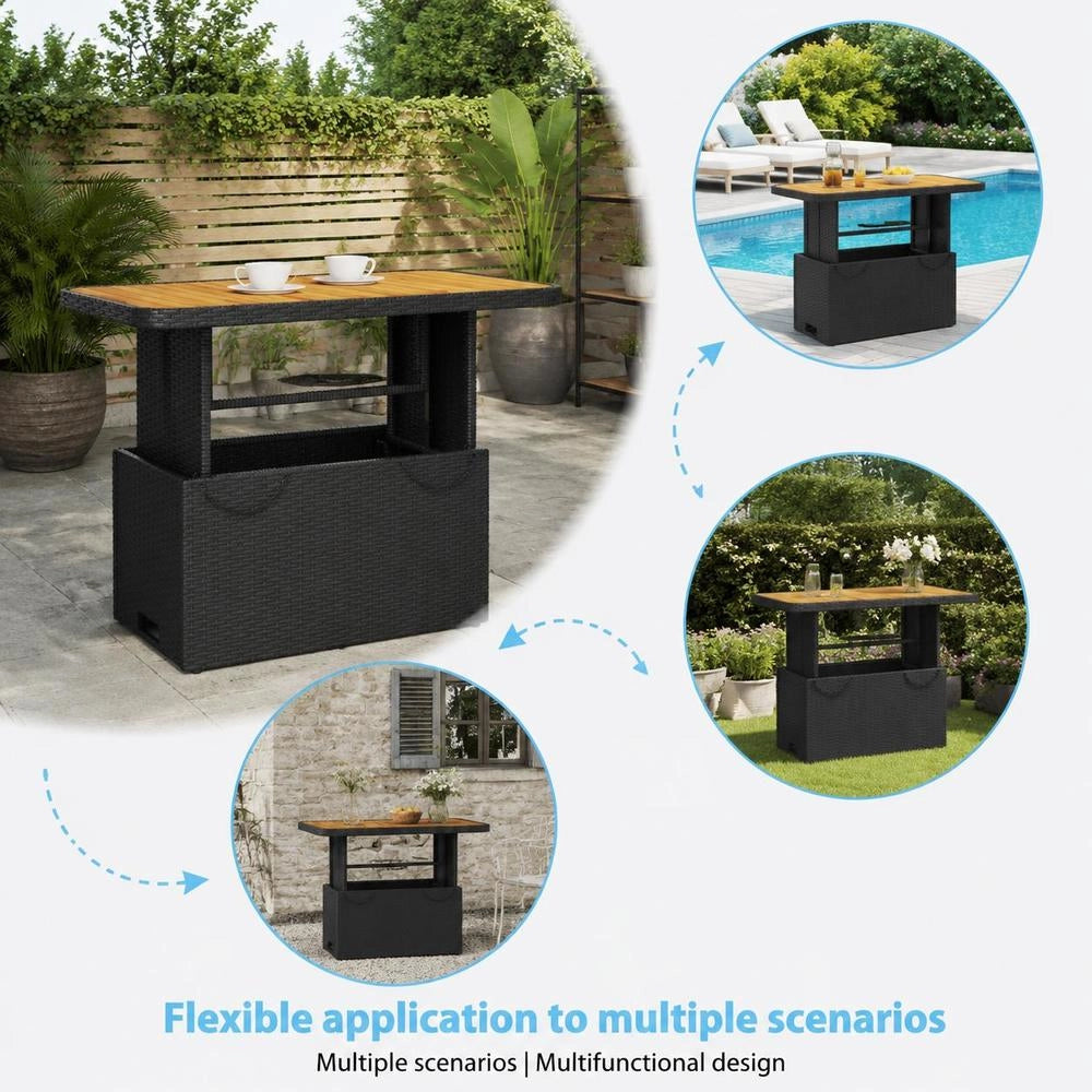 Garden Table Black 90x55x71 Cm Poly Rattan And Acacia Wood