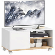 Mobile TV con rotelle e freni, credenza con ante e ripiano regolabile ¨C Minimal ¨C Bianco e Rovere