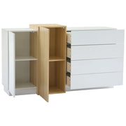 Credenza con 2 ante e 4 cassetti; apertura push - per soggiorno - 140×35×76.5 cm - bianco