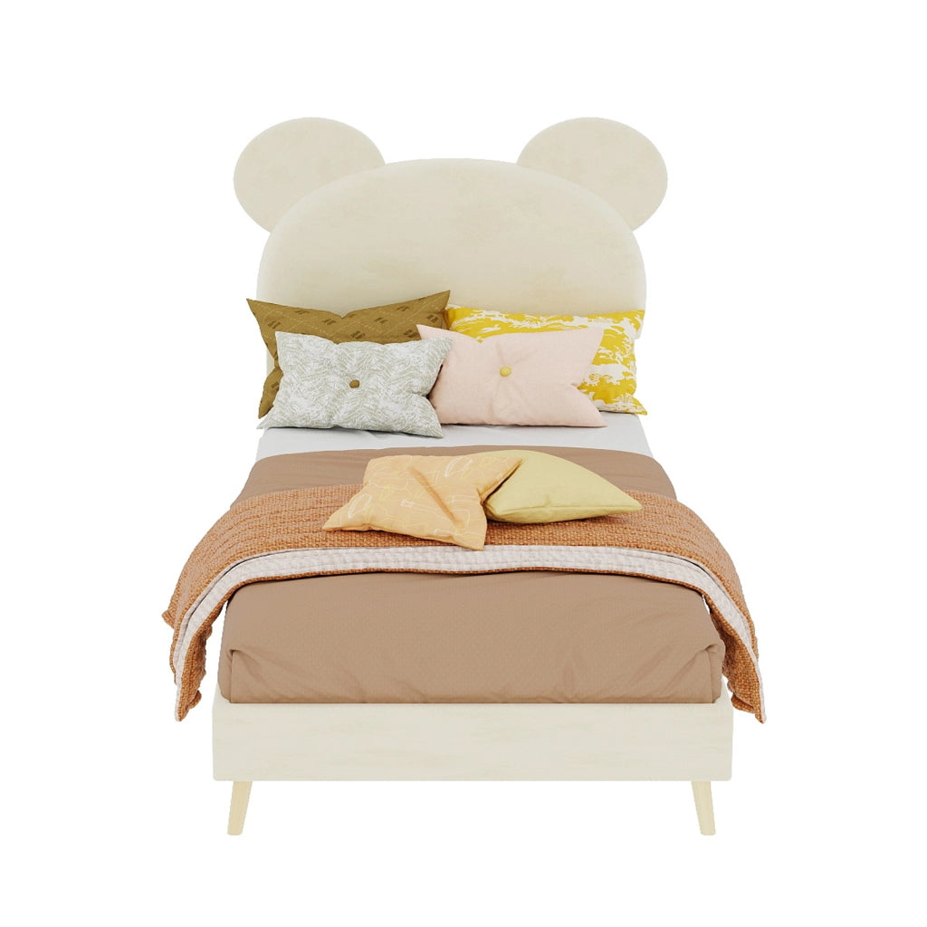 letto imbottito tessuto e metallo beige 90 x 200 cm