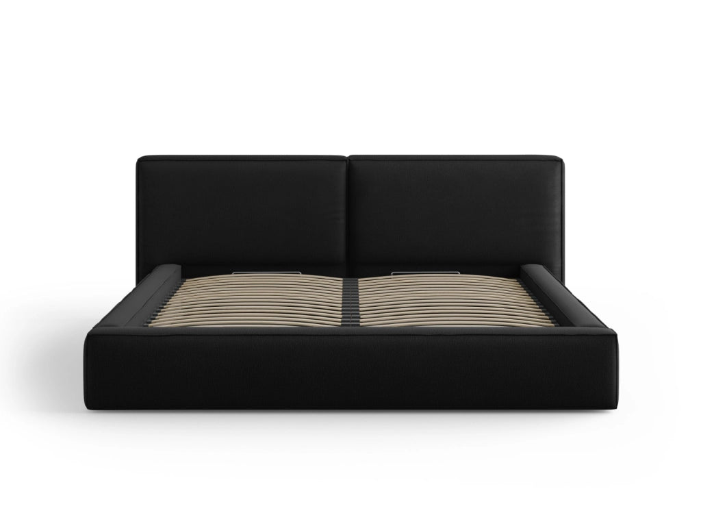 Cosmopolitan Design - Letto a cassettone con testiera doppia "Arendal" 200x200cm in tessuto strutturato nero 