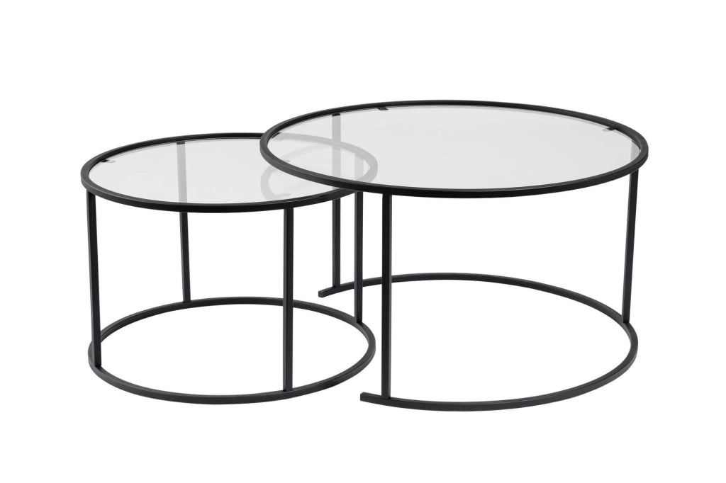 Set di 2 tavolini da caffè in metallo "Aurum" - 80 x 80 x 43 cm - Nero/Trasparente