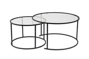Set di 2 tavolini da caffè in metallo "Aurum" - 80 x 80 x 43 cm - Nero/Trasparente