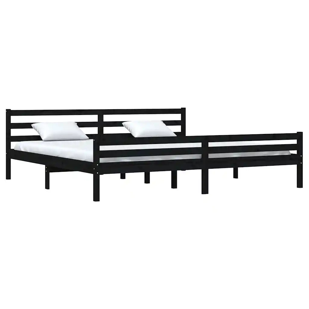 Giroletto-Struttura Letto Nero in Legno Massello 200x200 cm 830997