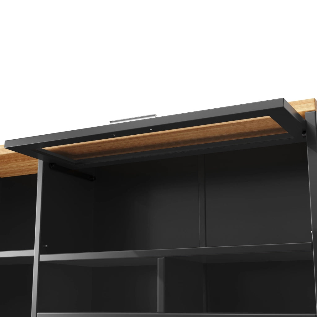 OKWISH Credenza alta vetrina con 5 ante e 1 cassetto, LED USB controllato da app, MDF, 104x40x180 cm, nero