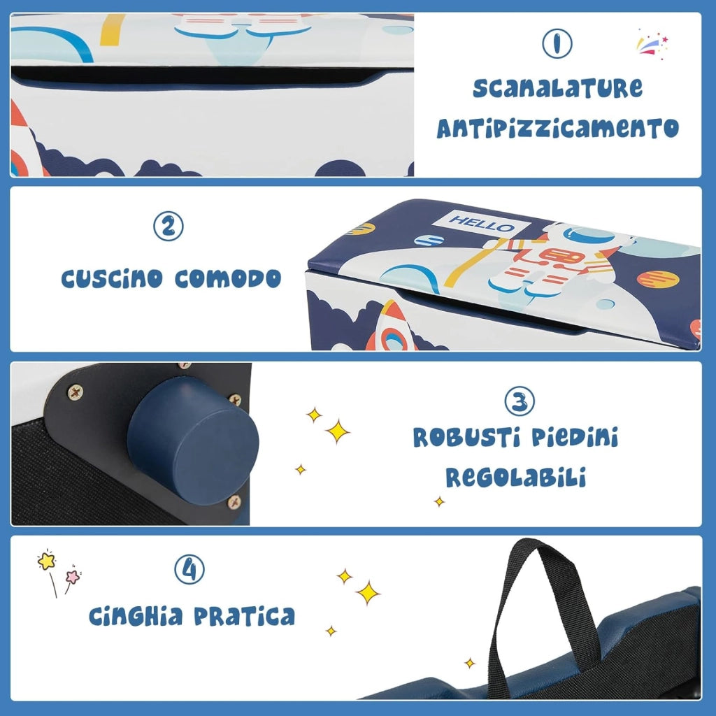 Cassapanca per Bambini in Legno, Panca 2 in 1 per Bambini con Coperchio Rimovibile, Organizer per Bambini per Soggiorno, Cameretta e Nido, 75 x 36 x 38 cm (Blu+Bianco)
