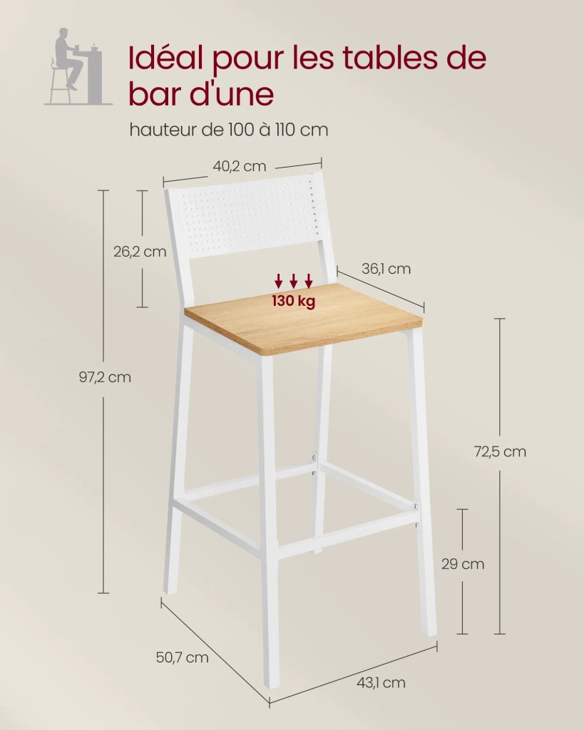 Set di 2 sgabelli da bar seggioloni sedie da cucina/sala da pranzo stile industriale beige 12_0007750