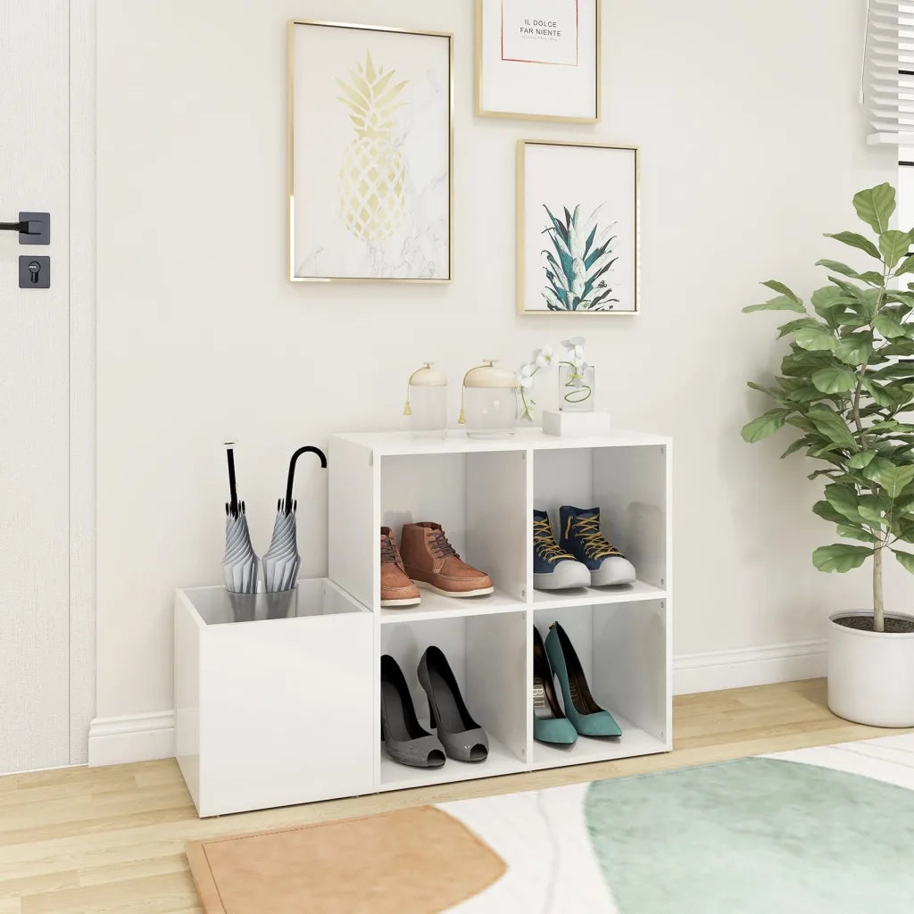 Scarpiera Ingresso-Scaffale per scarpe Bianco Lucido 105x35,5x70 Legno Multistrato