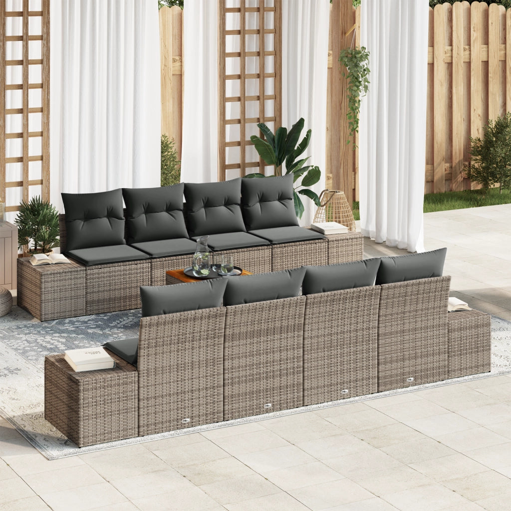 Set Divani Giardino 7 Pezzi con Cuscini Grigio Rattan Polietilene Acacia