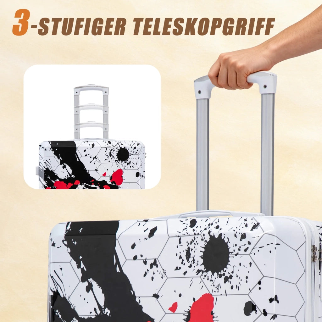 Valigia trolley rigida 28 pollici con spinner, motivo stampato e lucchetto a combinazione, nero