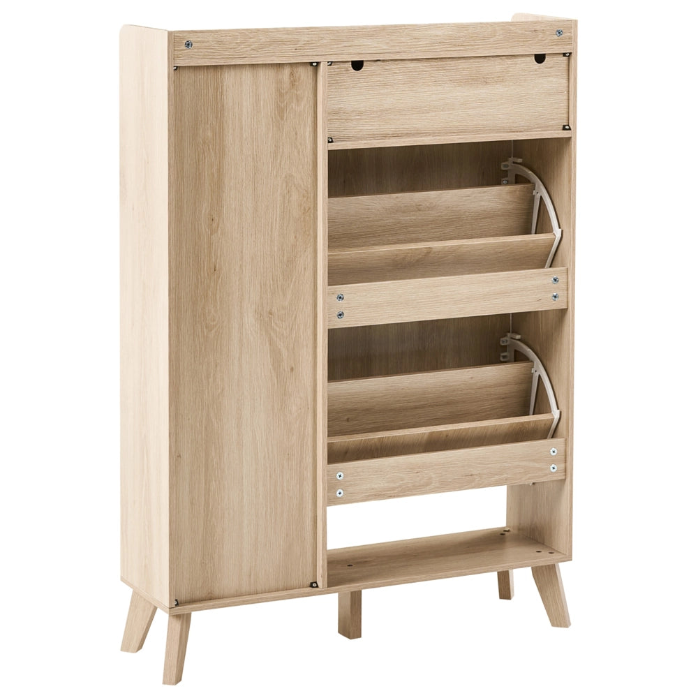 Scarpiera a 2 scomparti con 1 cassetto aggiuntivo in legno MDF melaminico con specchio colore marrone chiaro