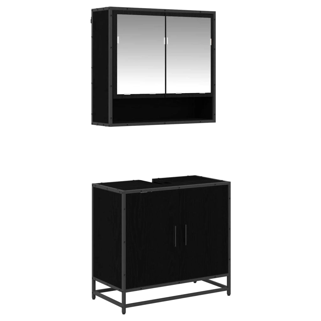 Set di mobili per il Bagno | Armadio da bagno 2 pz Rovere Nero Legno multistrato