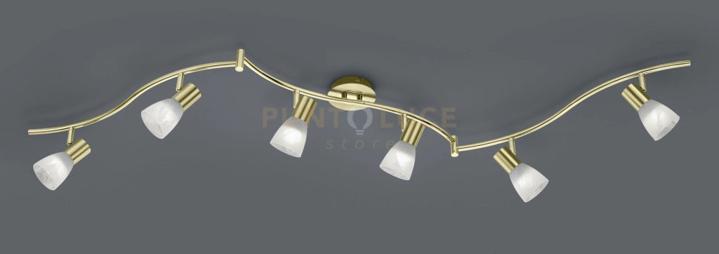 LEVISTO BARRA LED 6 SPOTS ORIENTABILE  OTTONE + VETRO  L.180CM 6 LUCI ATTACCO E14, LAMPADINE INCLUSE 29,4W 2820LM 3000K