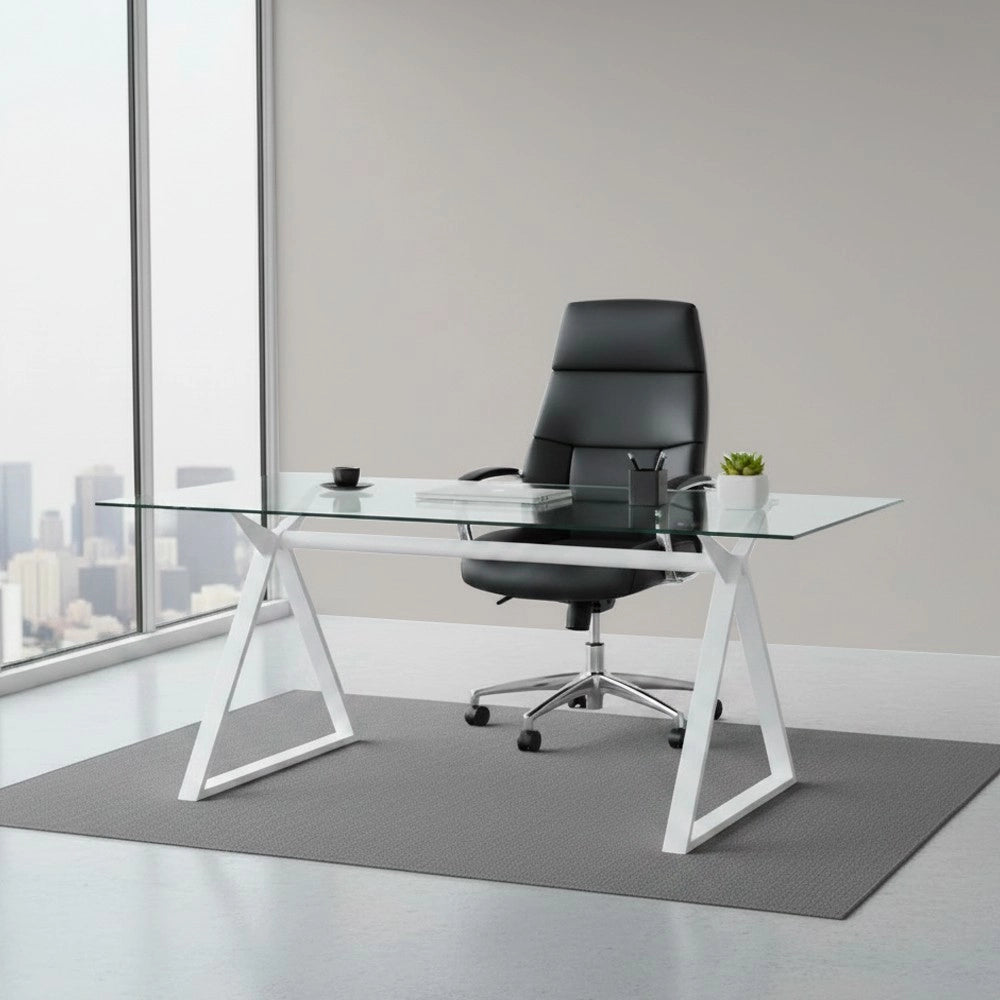 Tavolo da Pranzo Skylar 180×90 cm in Vetro Temperato con Gambe a Cavalletto bianco