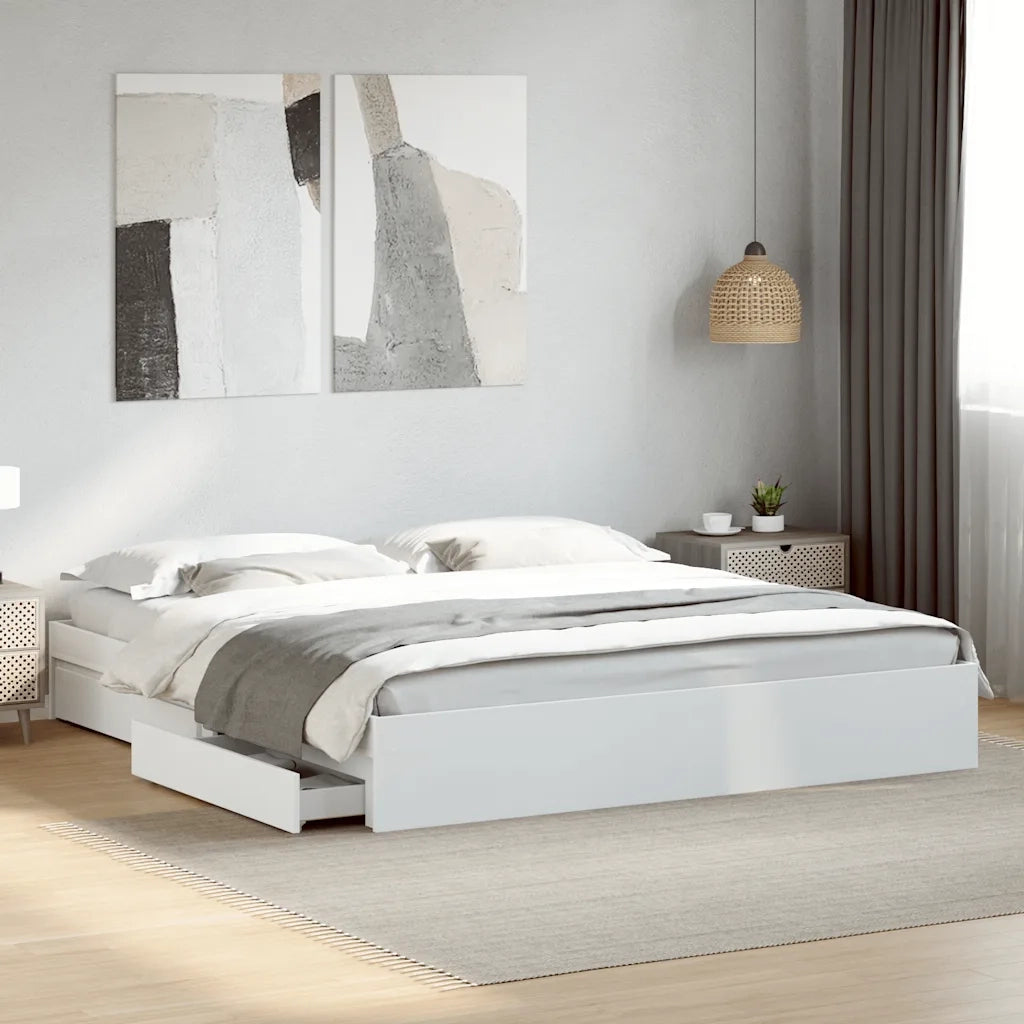 Letto matrimoniale | Letto per adulti | Giroletto con Cassetti Bianco 180x200 cm in Legno Multistrato