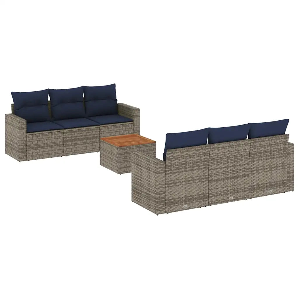 Set Divani da Giardino 7 pz con Cuscini Grigio in Polyrattan