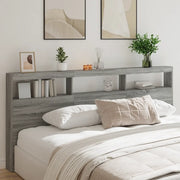 Testiera con Contenitore a LED-Testiera con Ripiani Grigio Sonoma 220x17x102 cm