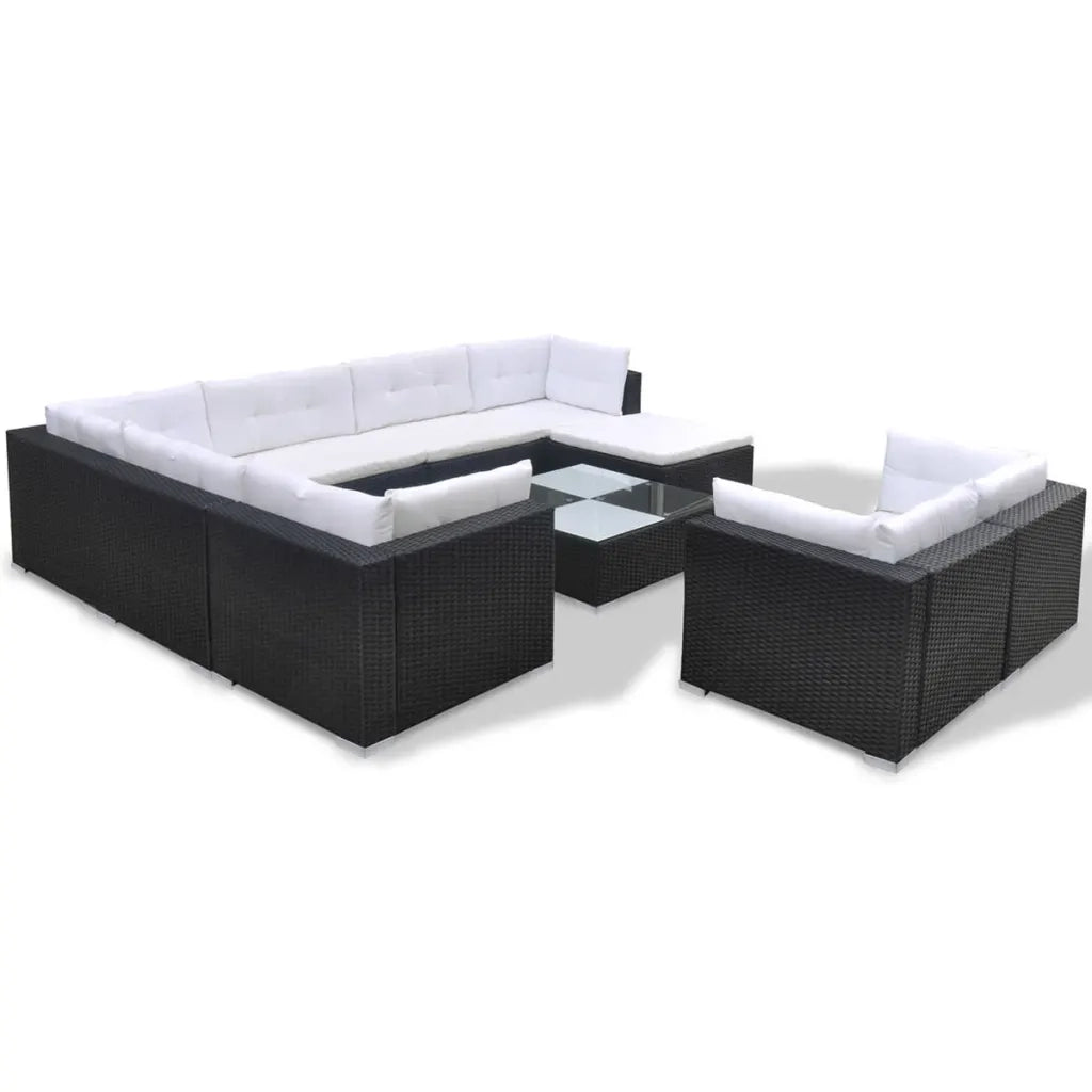 Set Divani da Giardino 10 pz con Cuscini in Polyrattan Nero 41876