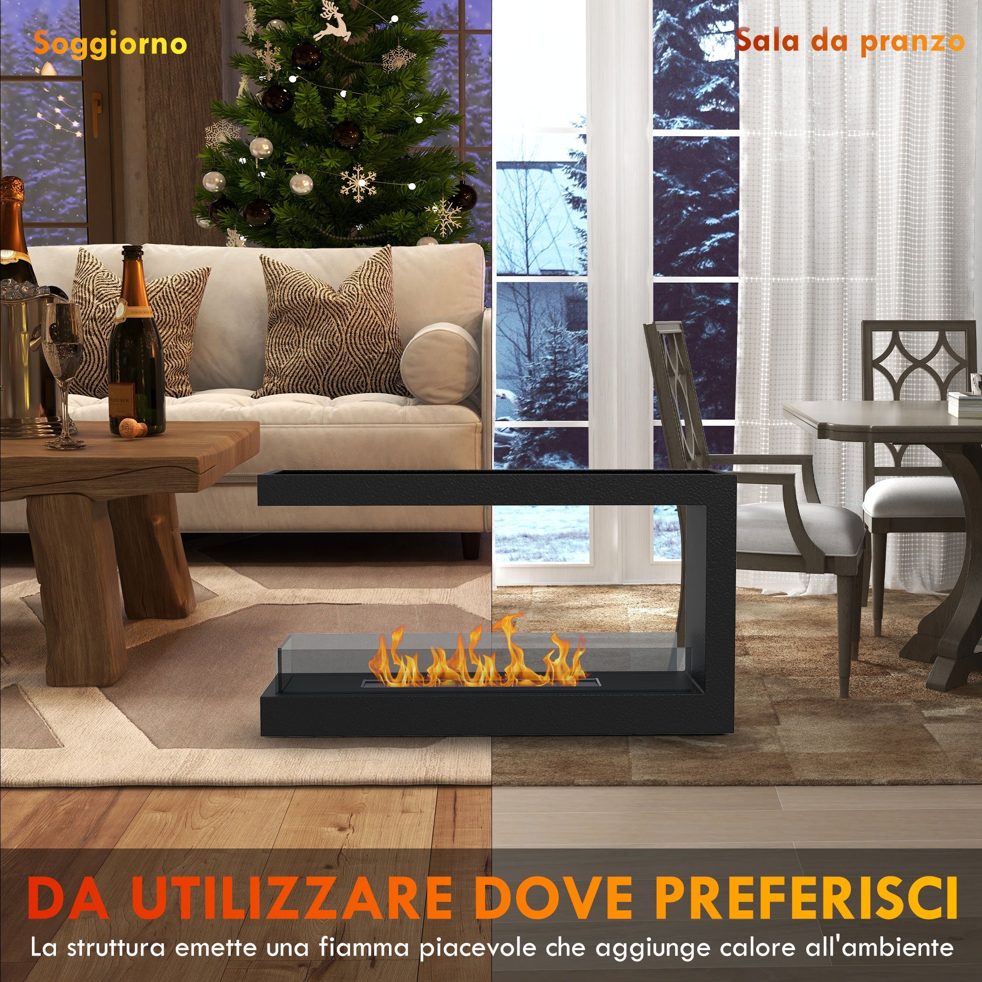 Camino a Bioetanolo da Incasso 100x30x55 cm Bruciatore 2,4L Nero