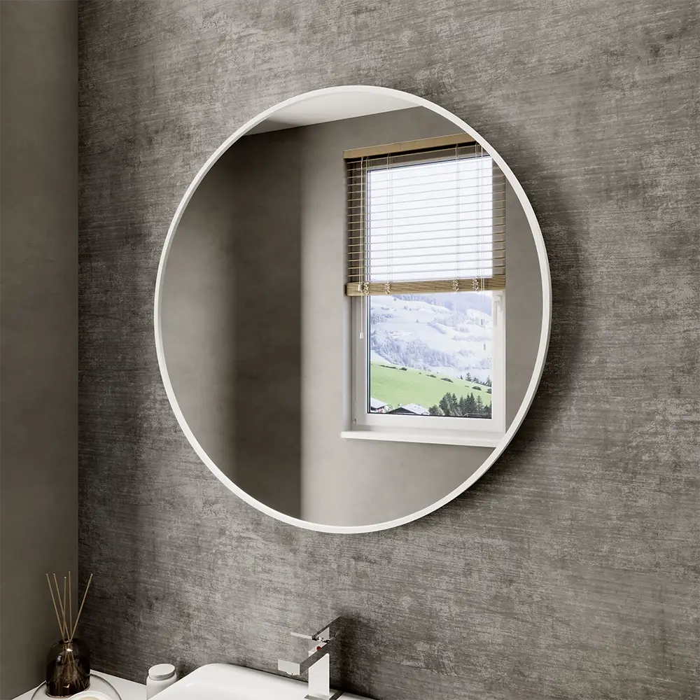 Specchio tondo Ø 60 cm con cornice bianco opaco