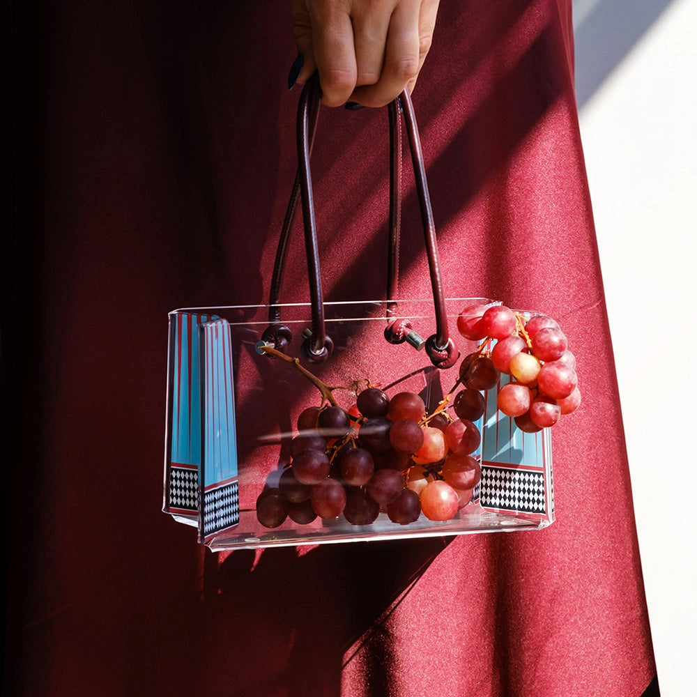 SHOPPER PICCOLA CHARLOTTE IN CRISTALLO ACRILICO TRASPARENTE E CON DECORO FOULARD