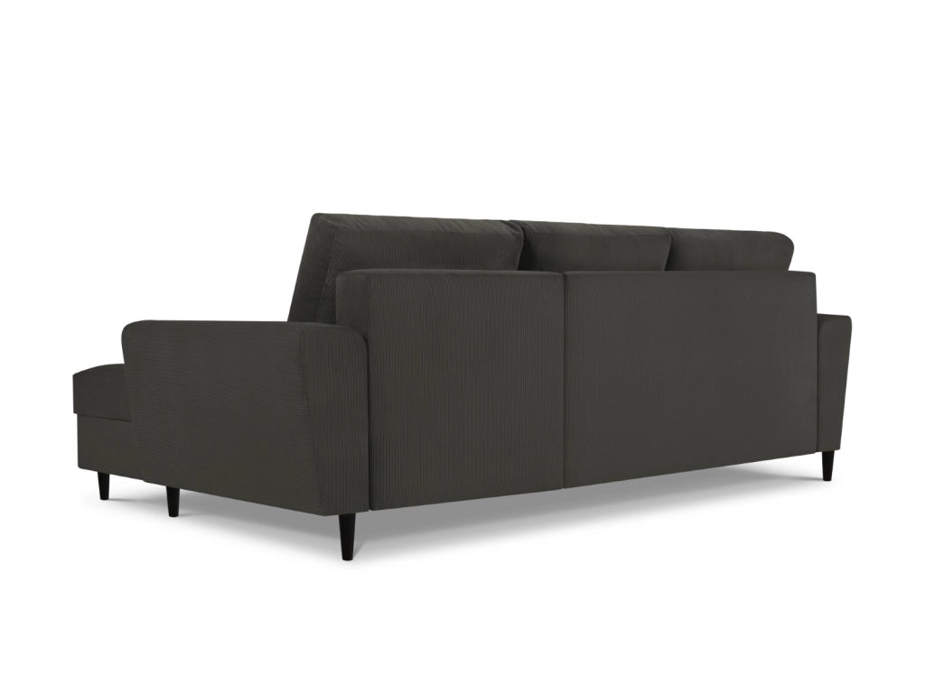 Cosmopolitan Design - Divano convertibile angolare destro con contenitore "Kyoto" 4 posti in velluto a coste nero 
