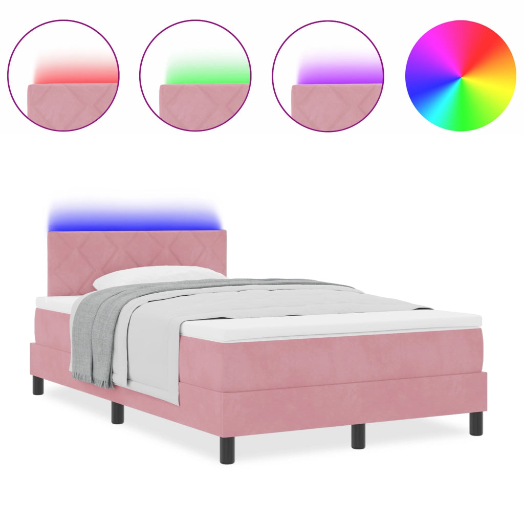 Letto a Molle con Materasso e LED Rosa 120x200 cm Velluto