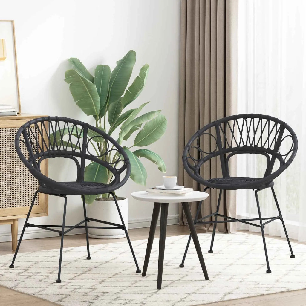 Sedia da pranzo 2 pcs Rattan e Ferro Nero 54 x 65 x 82 cm