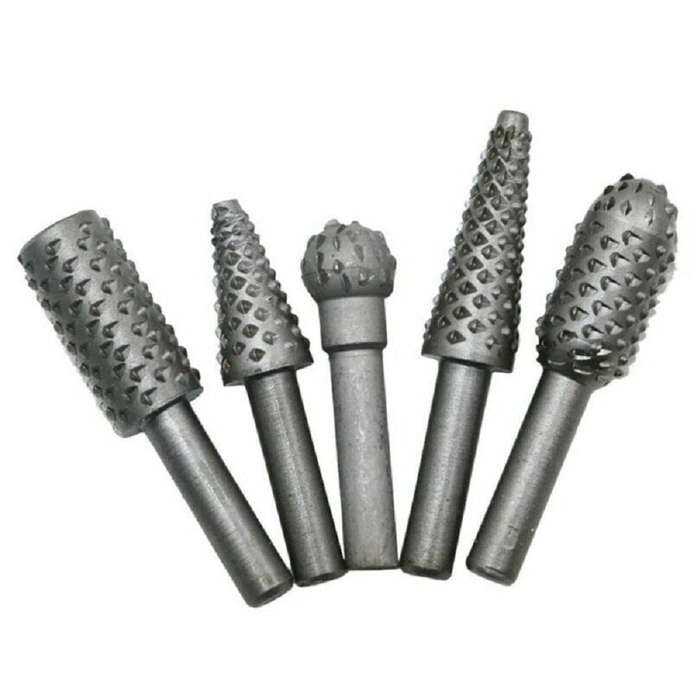Trade Shop - 5 Punte Frese Per Mini Trapano Raspa Levigatura Modellismo Intaglio Legno 6 Mm -