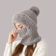 Mantello con cappuccio, sciarpa, maschera facciale, jumpsuit, cappello caldo invernale - grigio