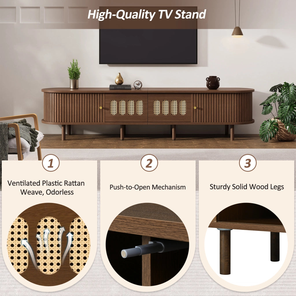 Mobile porta tv 180 cm in noce scuro con design in rattan
