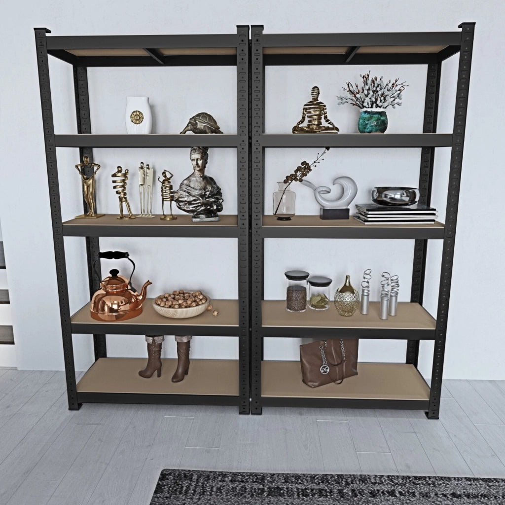 2 Scaffali In Metallo E MDF Ad Alta Portata Fino A 875 Kg Con 5 Ripiani Regolabili Ideale Per Garage Officina Cantina Magazzino Capannone Design Modulare 180 X 90 X 40 Cm Nero