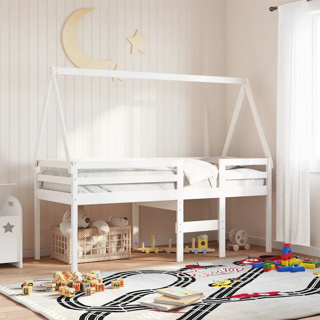 vidaXL Tetto Letto Bambini Bianco 209x85,5x88 cm Legno Massello Pino