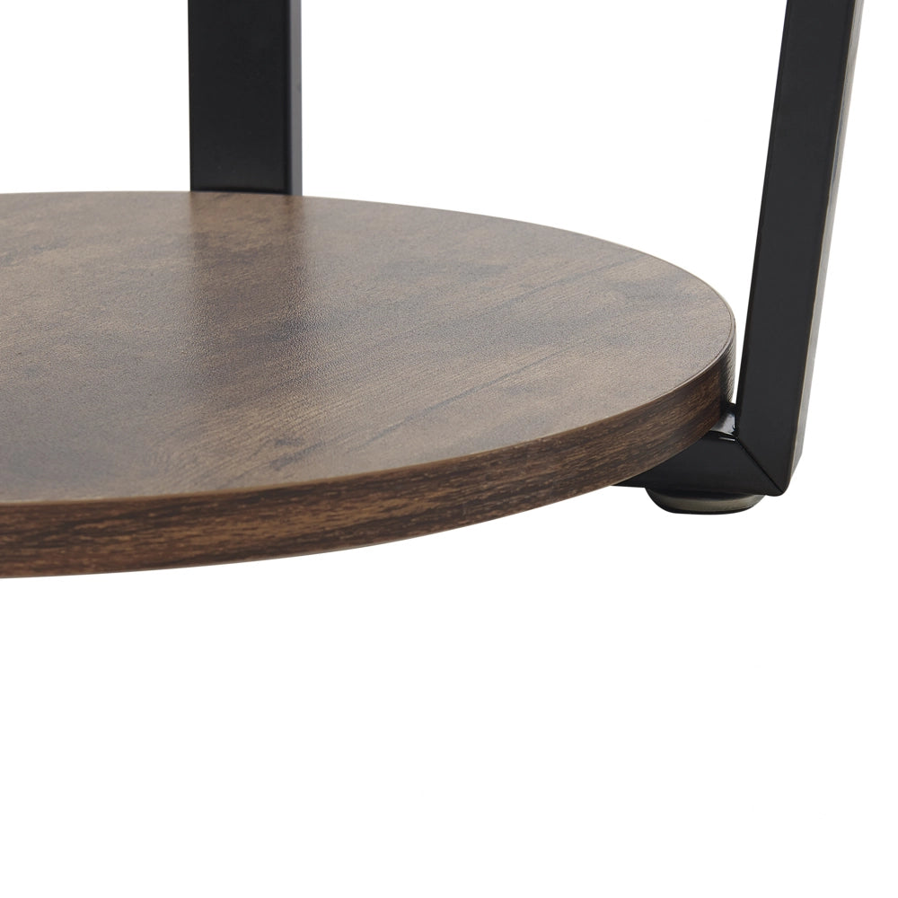 Tavolino in legno scuro con gambe in metallo MDF Nero Scaffale da soggiorno rotondo industriale da 50 cm