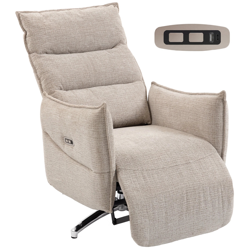 Poltrona Elettrica Girevole Relax ¨C Zephmum ¨C Beige, Tessuto, 90x100x80