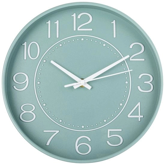 Orologio da parete silenzioso senza tic, decorazione da parete rotonda, 25,4 cm, per soggiorno, cucina, ufficio (verde-bianco)