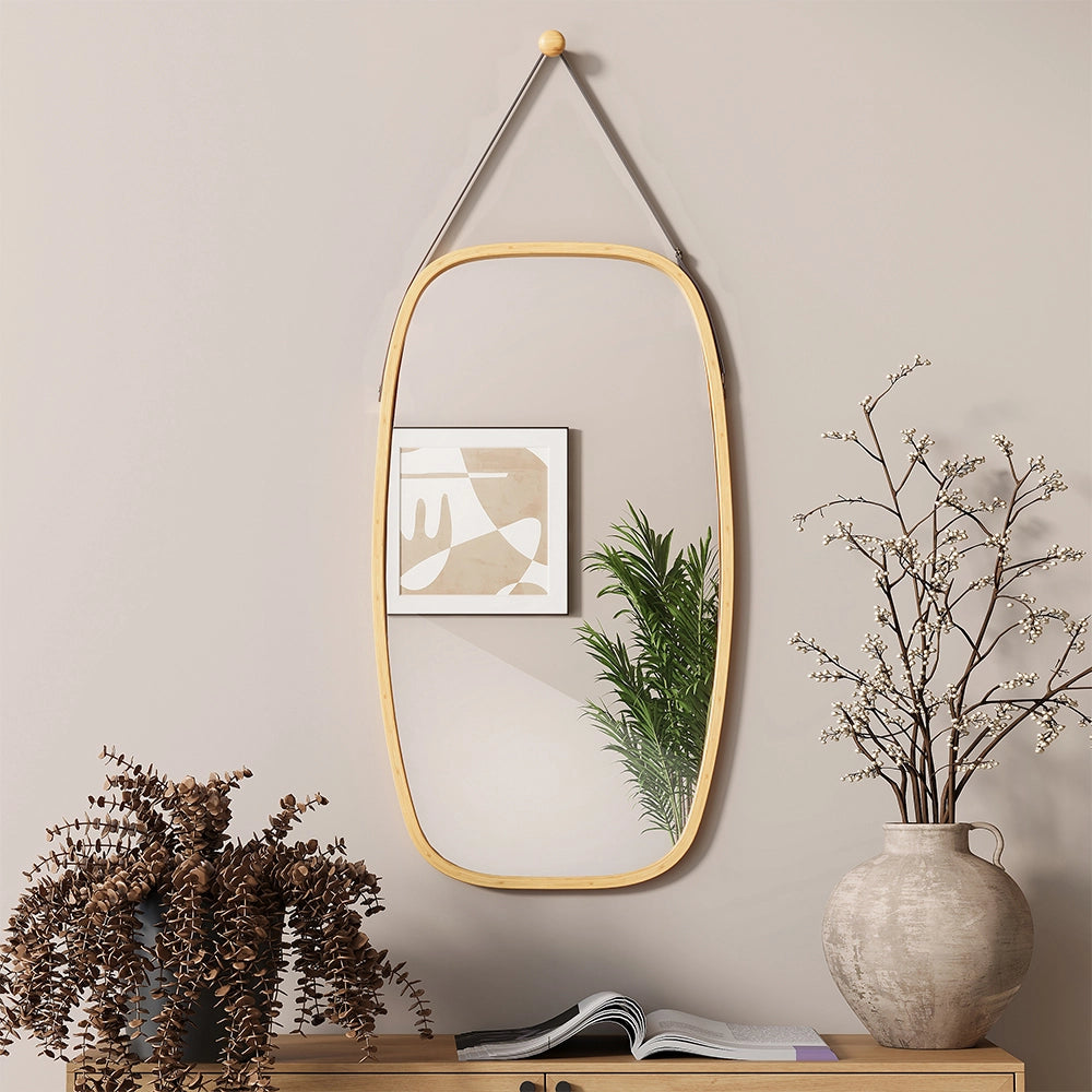 Vicco Specchio bagno Bambù 44 x 78 cm con cinturino regolabile