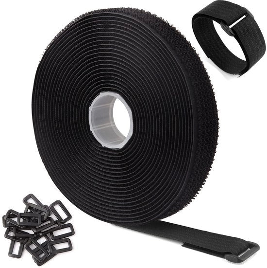 Cintura per cavi 5 m x 2,5 cm - Cintura per cavi - Chiusura automatica - Lunghezza di taglio libera - Nero - Per uso domestico - Cinture per cavi