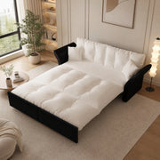 Divano letto estraibile 3 in 1 convertibile con 2 cuscini, in velluto beige e bianco, per soggiorno, 190 cm