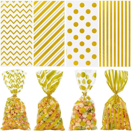 Pacchetto di 100 sacchetti di carta cellofan - disegno a punti e materiale trasparente in plastica - regali di nozze e doni per gli ospiti - 275 x 175 mm.