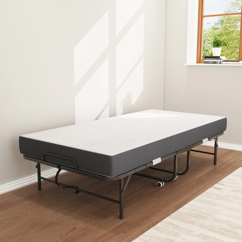 Letto pieghevole singolo 90x190 cm con materasso in schiuma viscoelastica nero