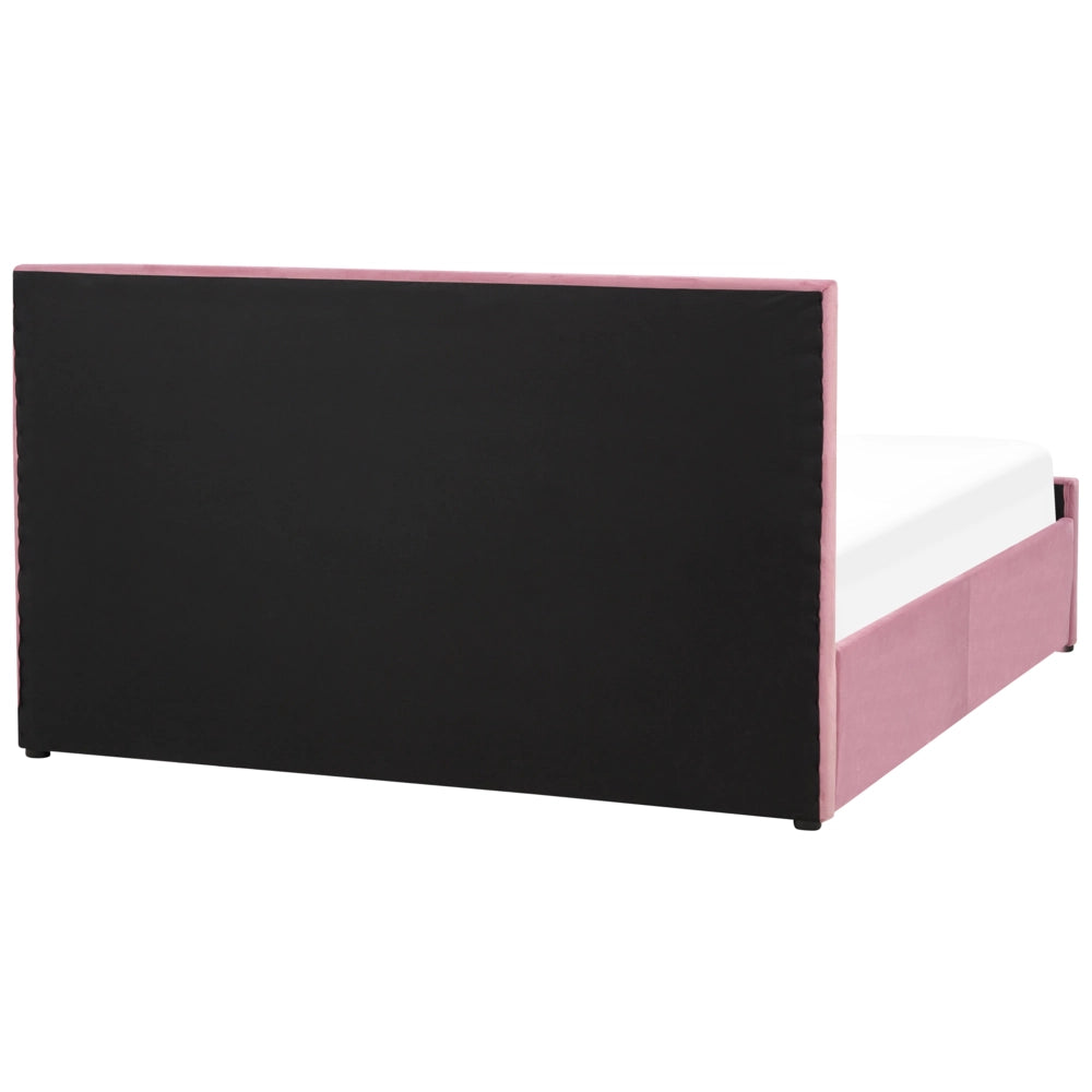 Letto contenitore Rivestimento in velluto rosa 160 x 200 cm con testiera trapuntata a diamante con base a doghe