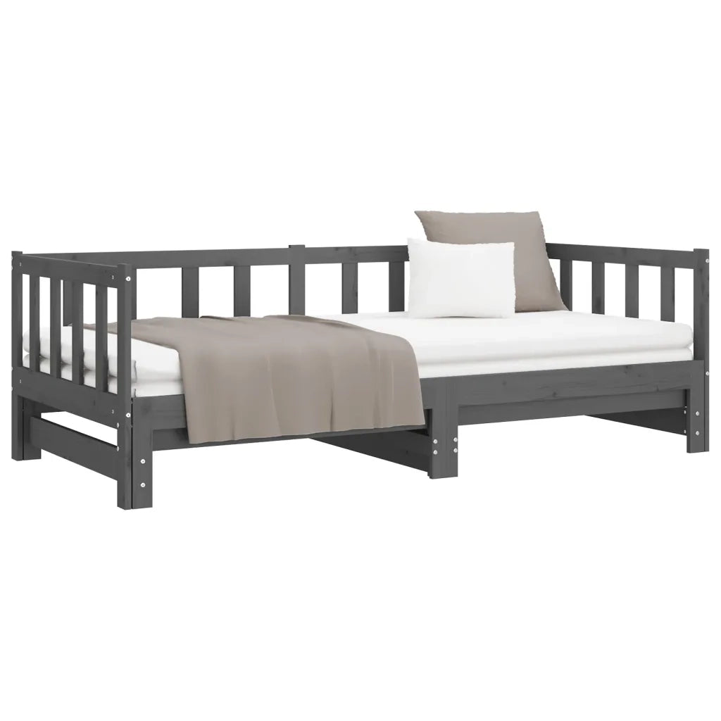 Letto da camera | Dormeuse Estraibile Grigia 2x(90x190) cm Legno Massello di Pino