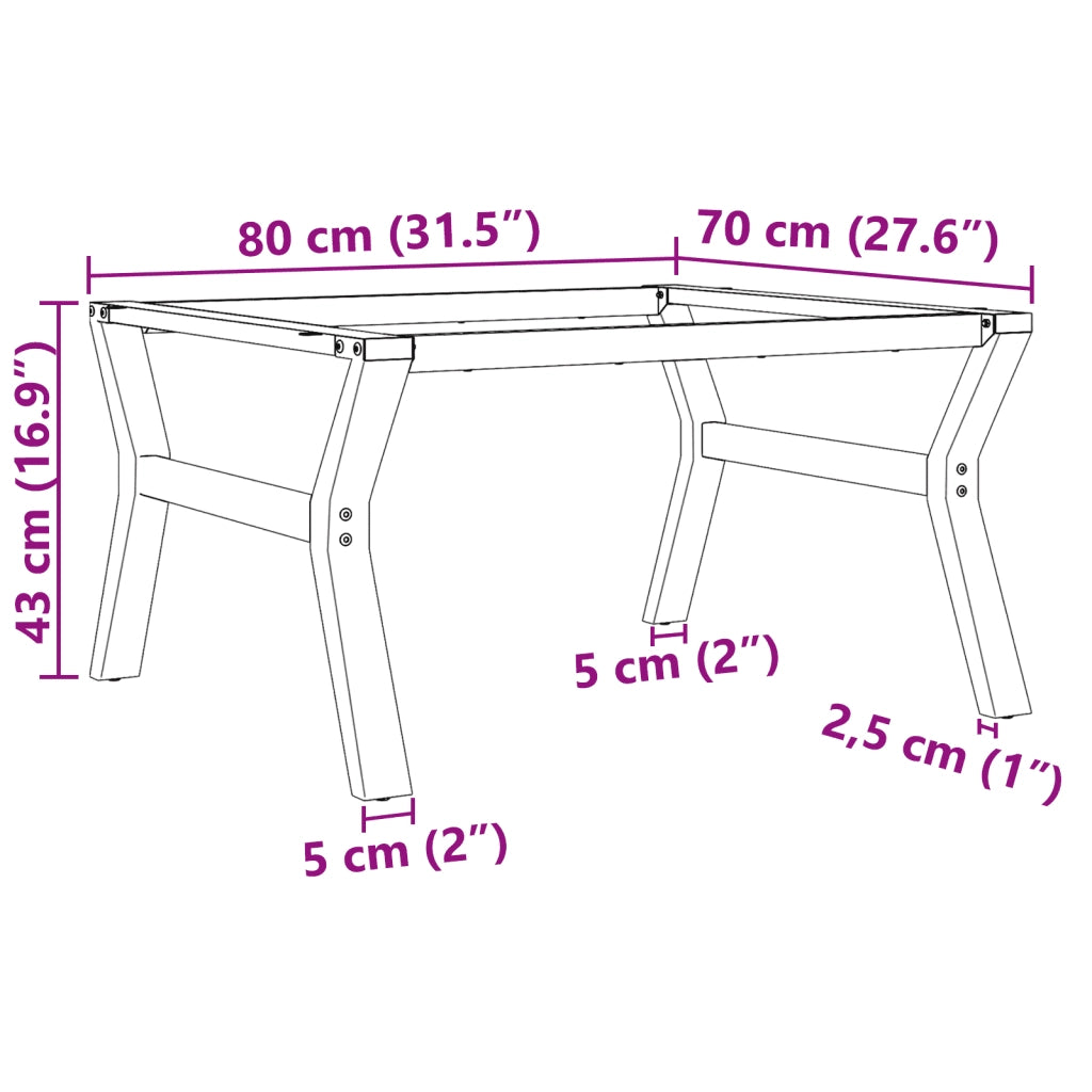 Telaio Gambe a Y per Tavolino da Salotto-Gamba per Tavolo 80x70x43 cm in Acciaio