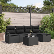 Set Divano da Giardino da 6 Pezzi con Cuscini Nero Polyrattan
