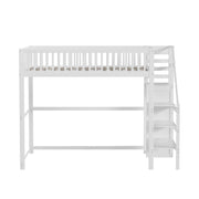 Letto a soppalco matrimoniale 140×200 cm con scala; guardaroba e 15 doghe; senza materasso; bianco